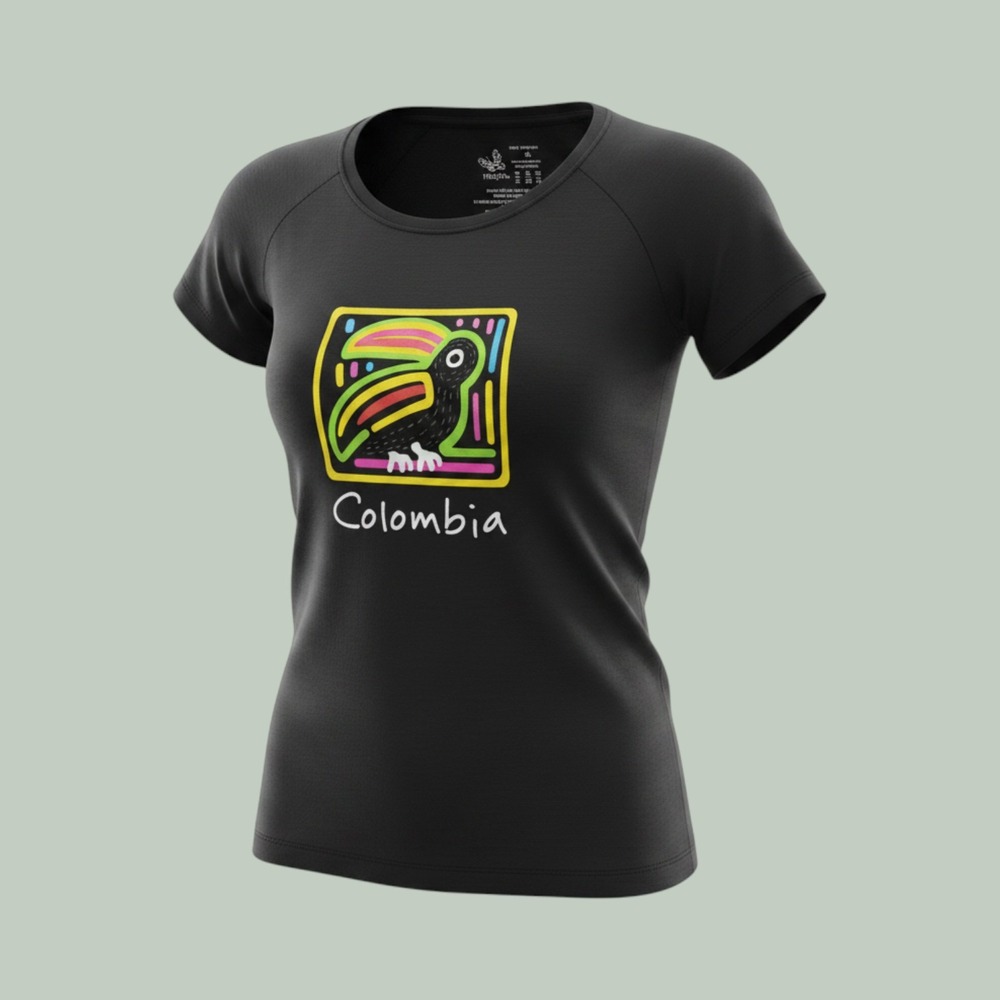 Morpho Colombia Toucan Graphic Tee Large Black Cotton South American Folk Art